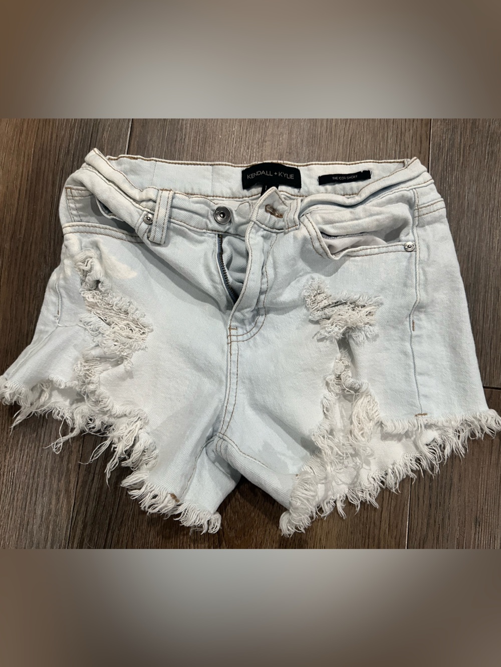 Kendall & Kylie Light Wash White Distressed Denim Shorts